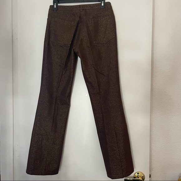 French Connection Gold Glitter Brown Jeans - straight  Cut - Size 6 - Picture 4 of 5